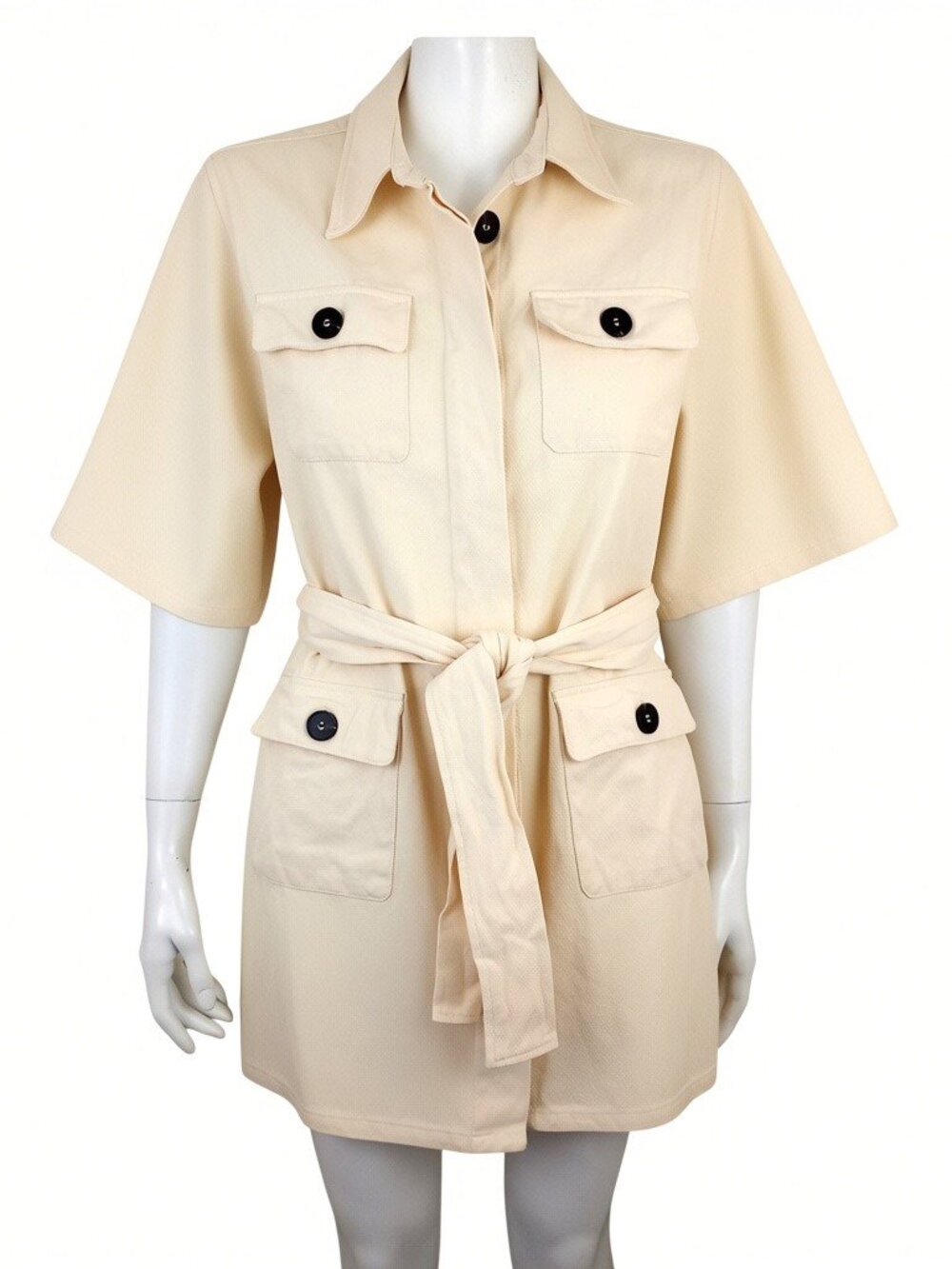 Showpo ELENA Wide Sleeve Belted Utility Mini Dress Womens 8 Natural Cream